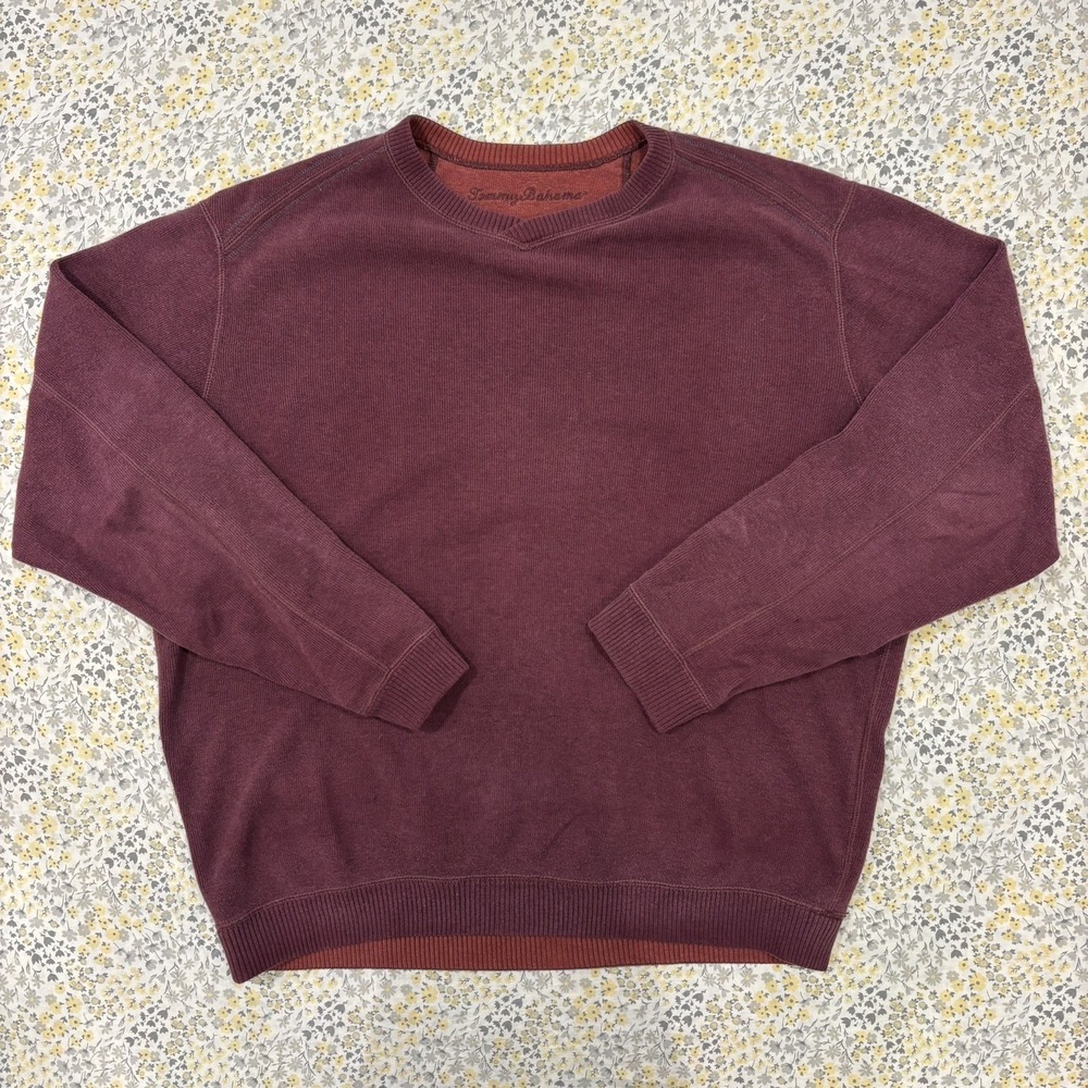 Tommy Bahama Pullover Sweater Men's L-XL Maroon Burgundy Cotton Knit Casual
